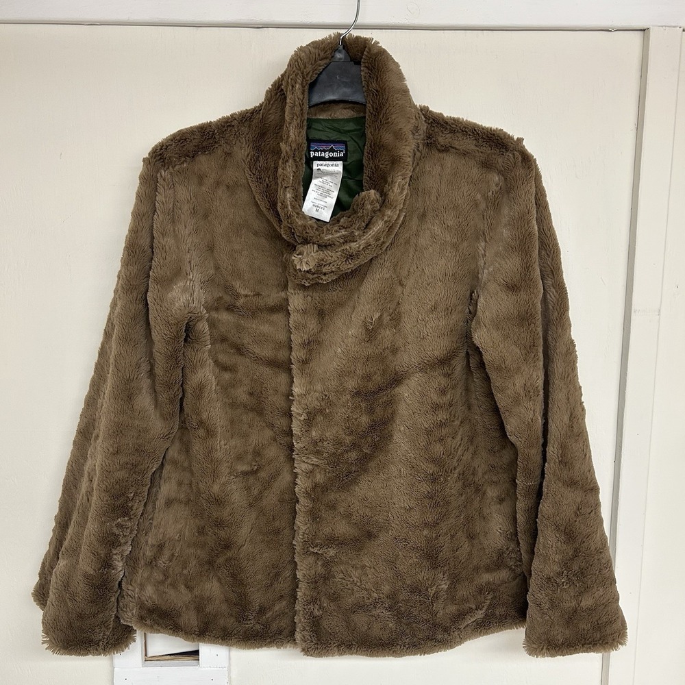 Patagonia Pelage Womens Jacket Medium Brown Faux Fur Teddy Bear Full Zip Fleece